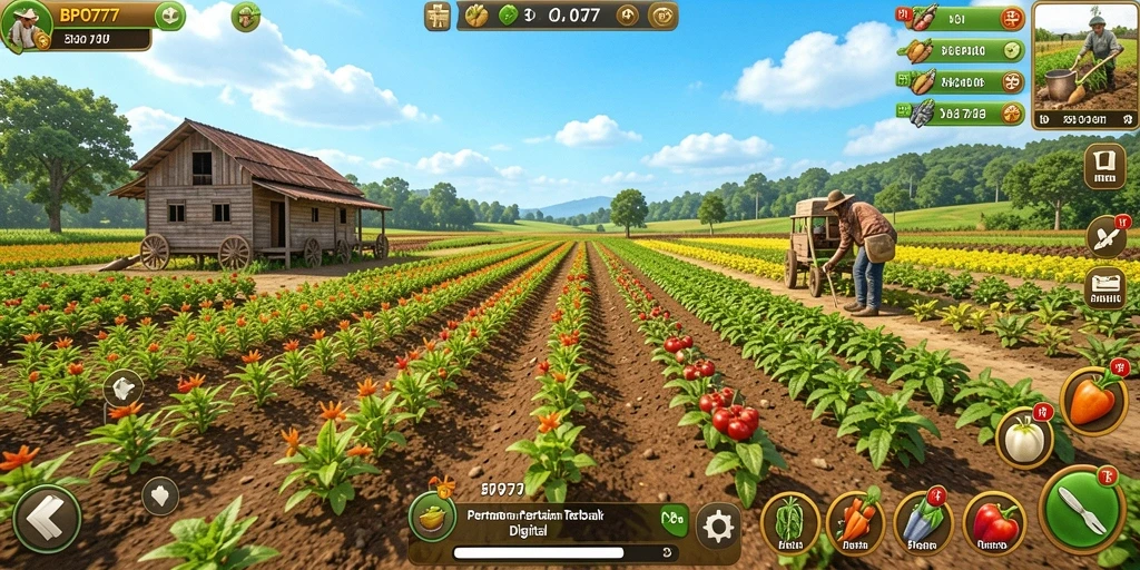 Screenshot utama BPO777 menampilkan gameplay seru tentang pertanian.