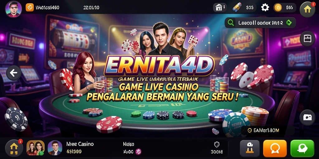 Screenshot utama ERNITA4D menampilkan dealer langsung dan suasana permainan Live Casino.