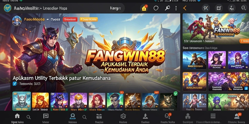 Tampilan antarmuka aplikasi FANGWIN88 yang user-friendly dan modern.