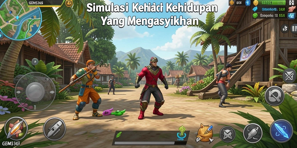 Tampilan gameplay <strong>GEMS365</strong> dengan interaksi karakter yang mengasyikkan.