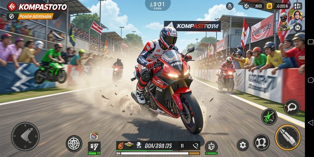 Tampilan gameplay seru dari balapan motor di KOMPASTOTO.