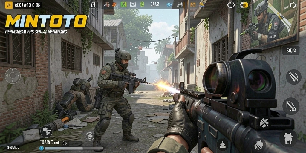 Tampilan gameplay MINTOTO yang intens dan penuh aksi FPS.