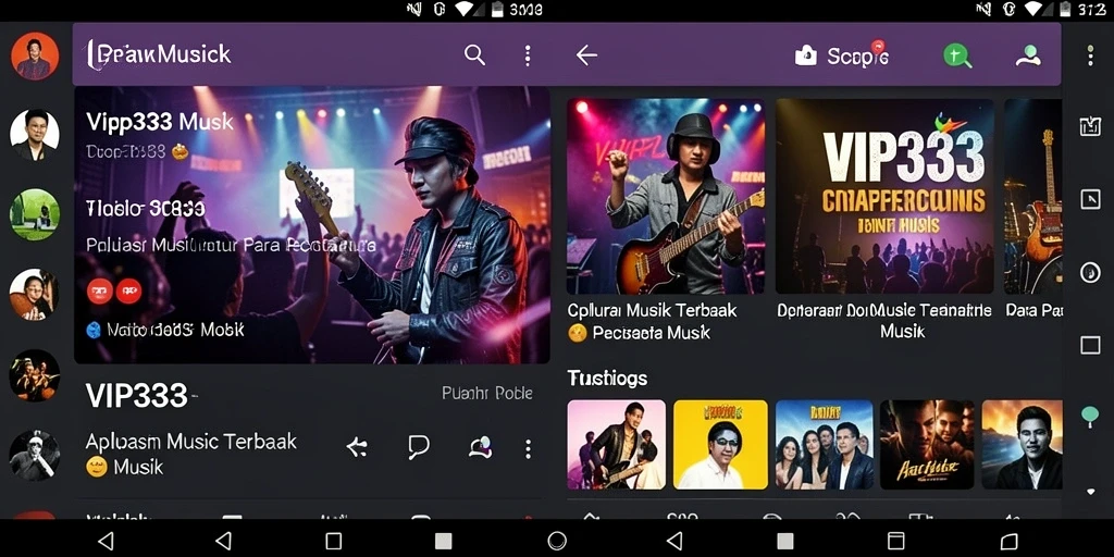 Screenshot gameplay yang menunjukkan fitur aplikasi musik VIP333.